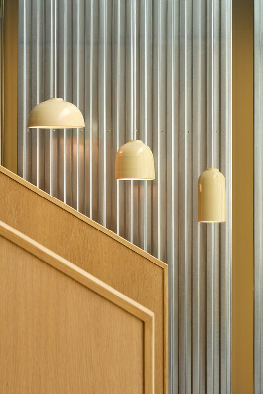 BEZIER Wide pendant lamp handcrafted clay.