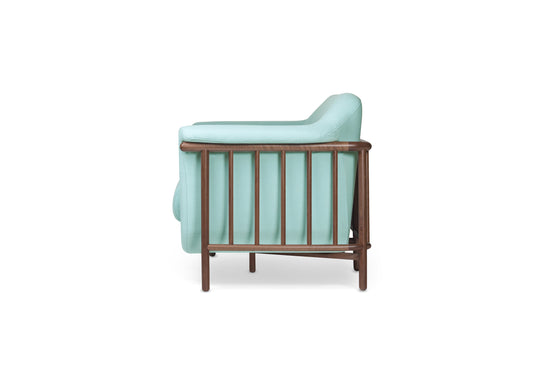 VALENTIM Sofá em eco pele Obika + madeira Walnut