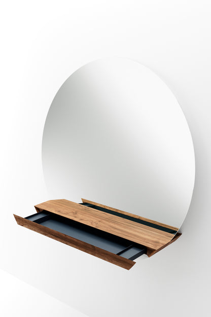 Guillotine espelho redondo com Gaveta em Madeira Sustentável FSC