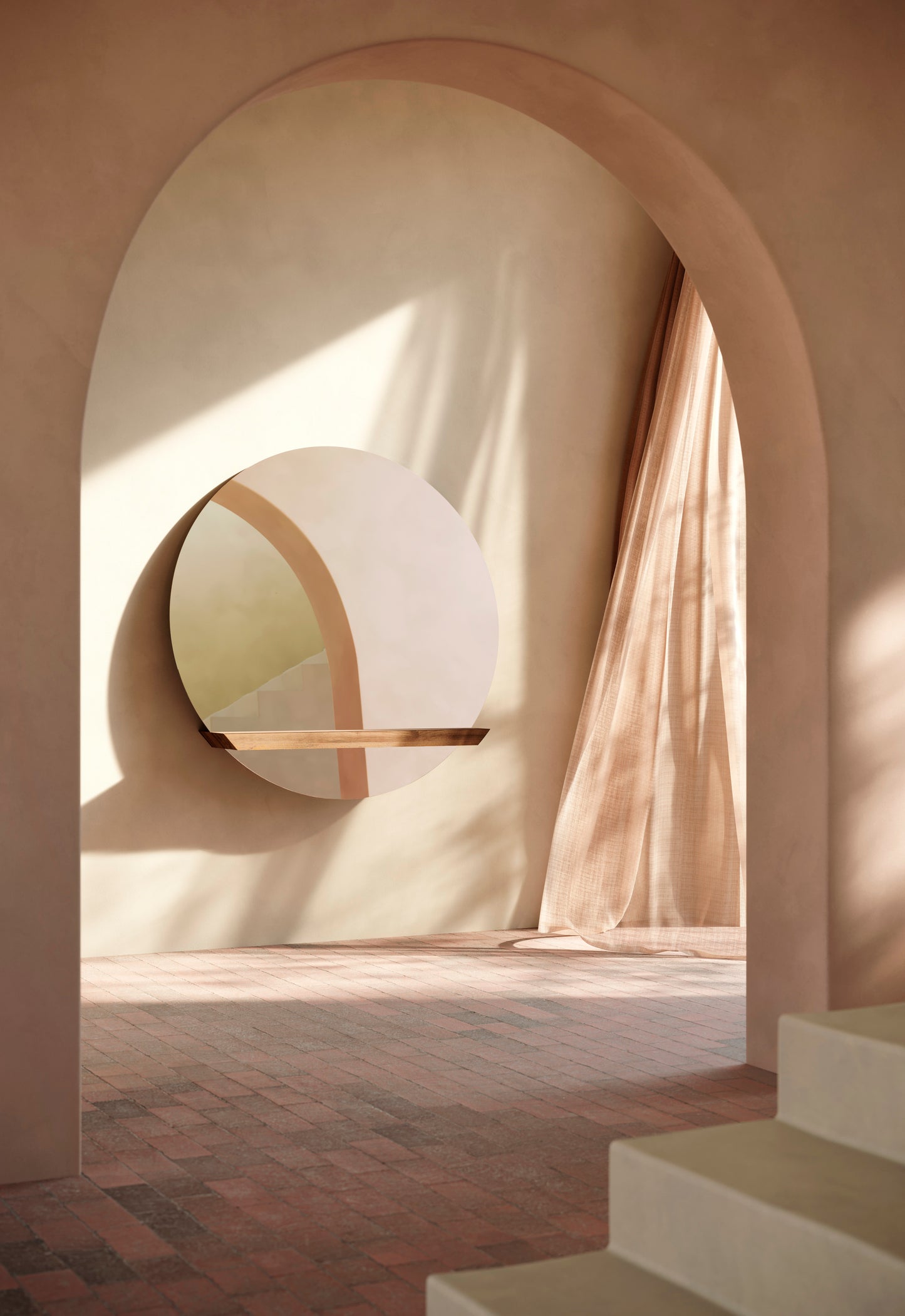 Guillotine espelho redondo com Gaveta em Madeira Sustentável FSC