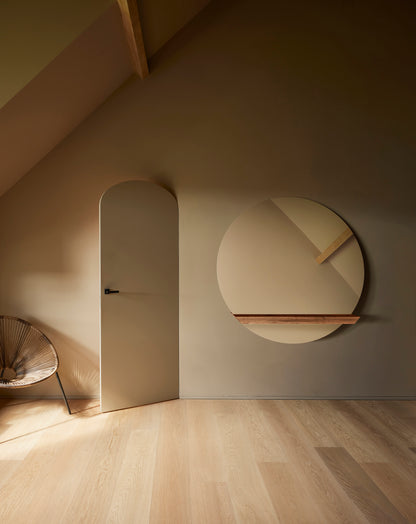 Guillotine espelho redondo com Gaveta em Madeira Sustentável FSC